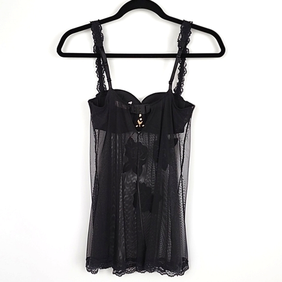 Victoria's Secret Women's Black Babydoll Lingerie Floral Lace Underwire Size 34B - Picture 2 of 14